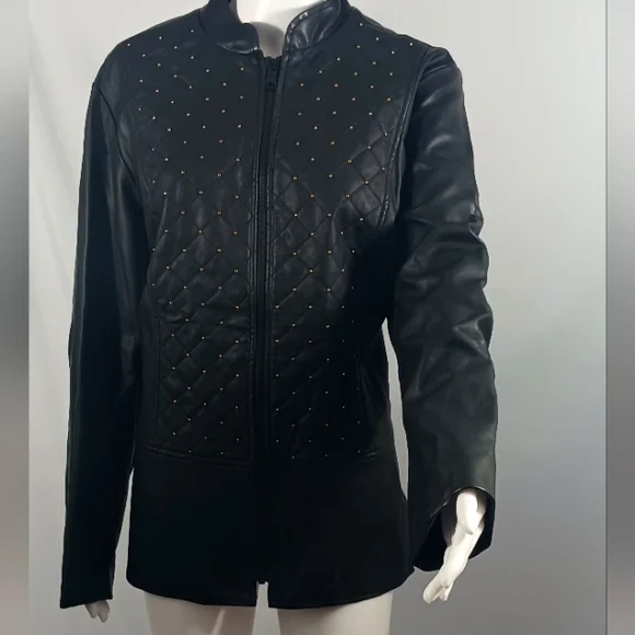 Women Plus Quilted Leather Jacket - Picture 2 of 11